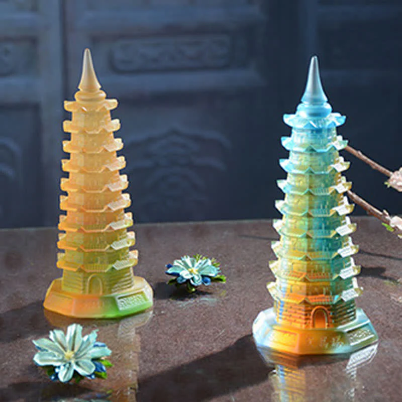 Torre di Wenchang Feng Shui fatta a mano in cristallo Liuli Pagoda Pezzo d'arte Fortuna Decorazione per ufficio in casa - Image 4