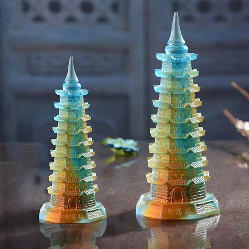 Torre di Wenchang Feng Shui fatta a mano in cristallo Liuli Pagoda Pezzo d'arte Fortuna Decorazione per ufficio in casa - Image 5
