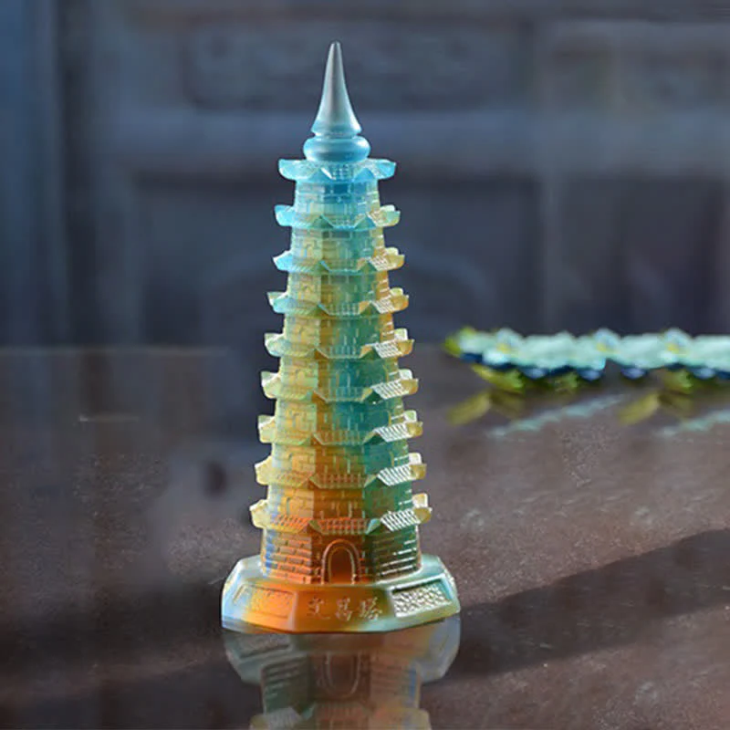 Torre di Wenchang Feng Shui fatta a mano in cristallo Liuli Pagoda Pezzo d'arte Fortuna Decorazione per ufficio in casa - Image 6