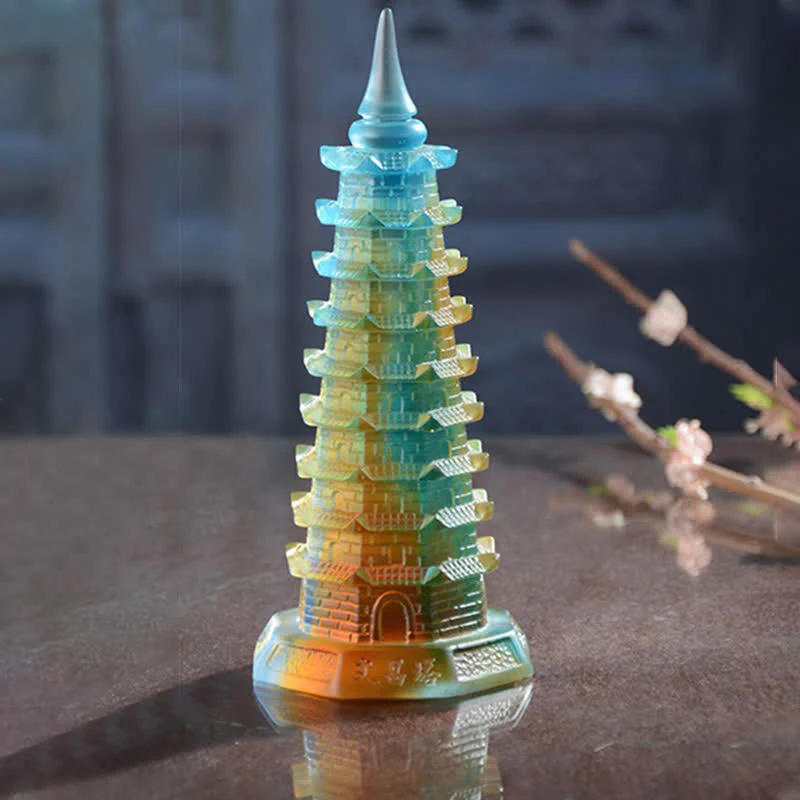 Torre di Wenchang Feng Shui fatta a mano in cristallo Liuli Pagoda Pezzo d'arte Fortuna Decorazione per ufficio in casa - Image 8