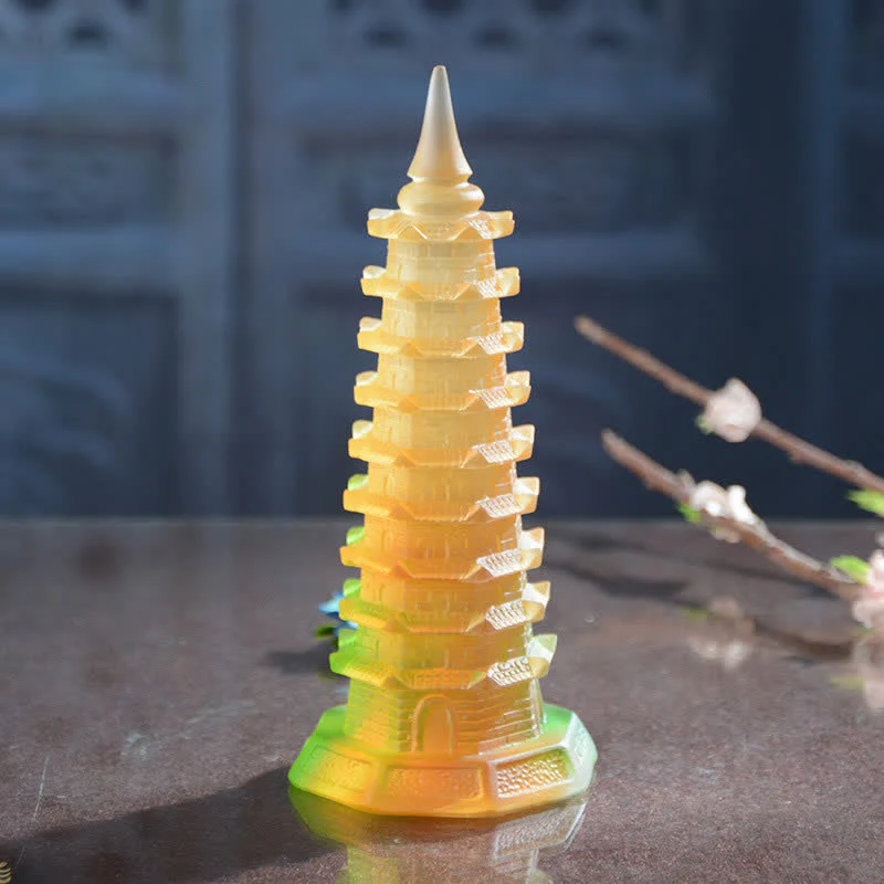 Torre di Wenchang Feng Shui fatta a mano in cristallo Liuli Pagoda Pezzo d'arte Fortuna Decorazione per ufficio in casa - Image 9