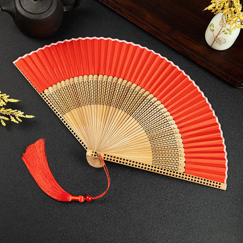 Buddha Stones Cranes Auspicious Clouds Solid Color Gradient Handheld Bamboo Folding Fan - Image 27