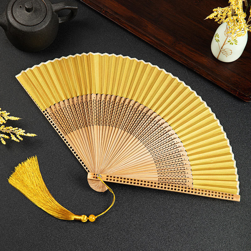 Buddha Stones Cranes Auspicious Clouds Solid Color Gradient Handheld Bamboo Folding Fan - Image 28