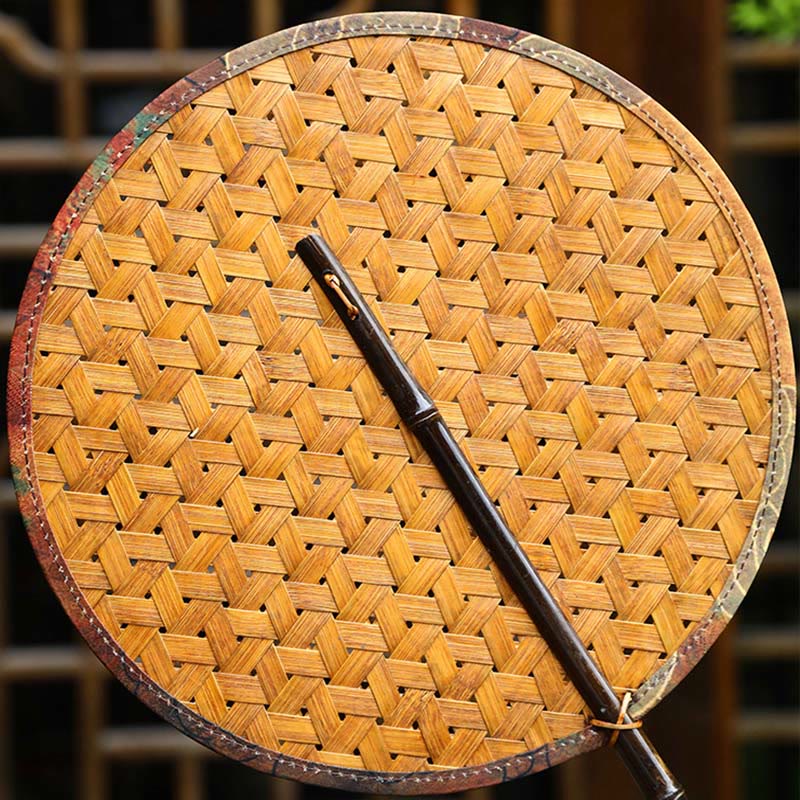 Ventaglio rotondo a forma di banana in bambù intrecciato fatto a mano in stile cinese retrò estivo Buddha Stones, manico lungo - Image 19