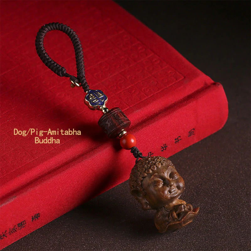 Zodiaco cinese Buddha natale Sandalo verde Om Mani Padme Hum Portachiavi della pace - Image 18